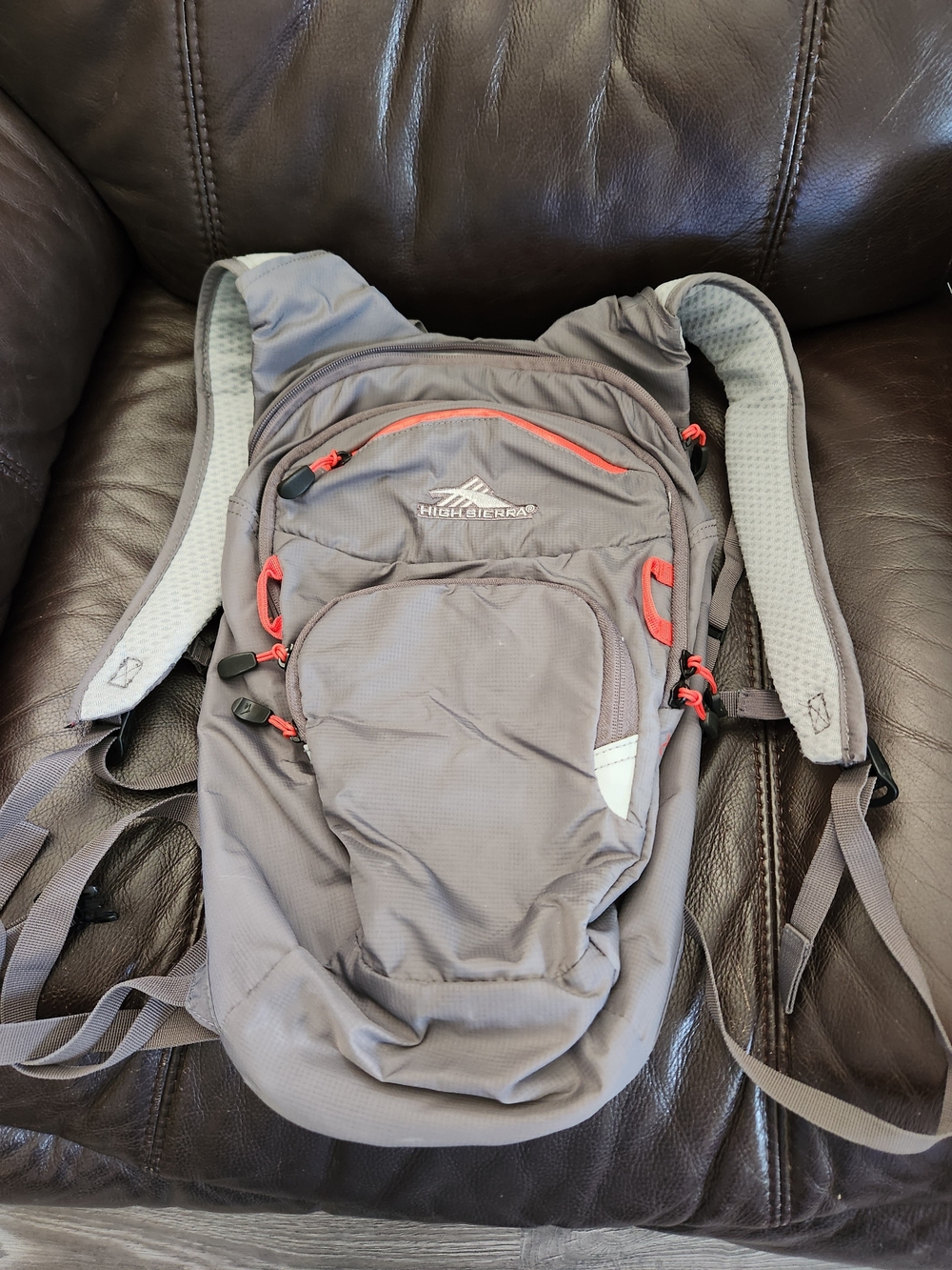 High Sierra Gray Daypack Backpack with Red Accents